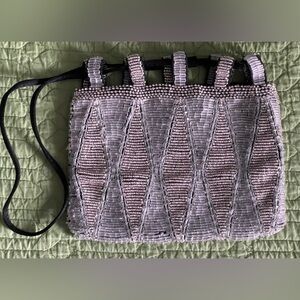 VINTAGE GIORGIO ARMANI SILVERY & BLACK BEADED SMALL EVENING WRISTLET HANDBAG